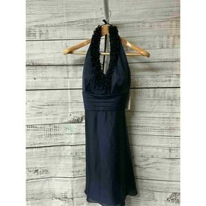 NW Collections Navy‎ Blue Strapless Ruffled Halter Neckline Dress Size 8